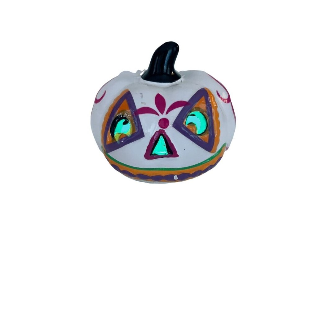 Day of the Dead white multicolor lighted 3x3x3in pumpkin Halloween Table‎ Decor
